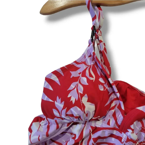 Kona Sol Women’s Red Botanical Leaf Tankini Swimsuit Top - Small NWT - Picture 5 of 10